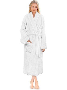 〽️Women's Bathrobe White Fleece Luxury Soft Warm Fluffy Sherpa Shaggy Robes